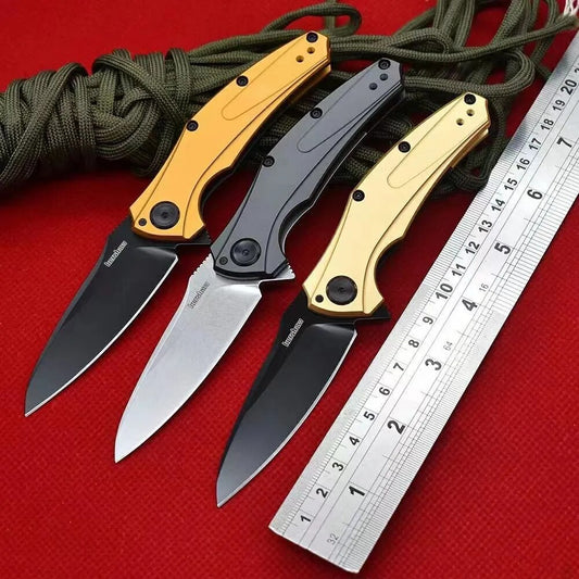 Kershaw 7777 Bareknuckle Flipper Ball Bearing Folding Knife 14C28N Plain Blade Aluminum Handle Outdoor Camping Pocket EDC Tools