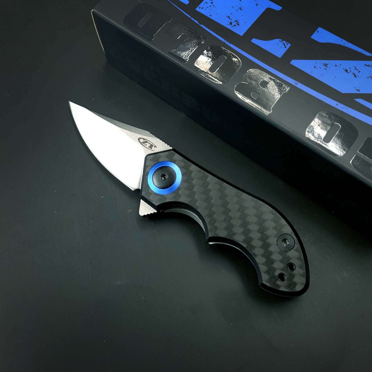 ZT 0022 Tim Galyean Flipper Knife 1.8" CPM-20CV Stonewashed Blade, Carbon Fiber and Titanium Handles,outdoor camping