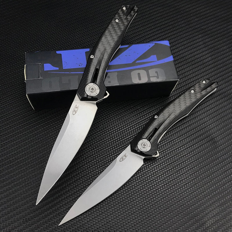 ZT 0707 Flipper Knife CPM-20CV Drop Point Blade, D2 Blade G10 Carbon Fiber Handles Outdoor Survival Folding EDC Pocket Knives