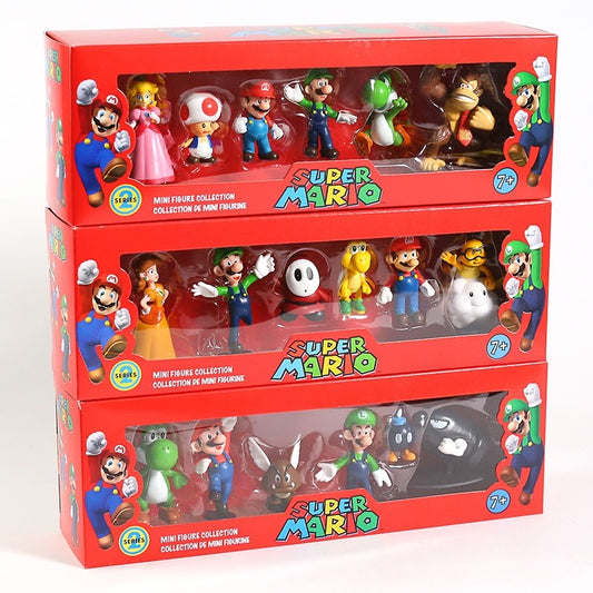 6pcs Super Mario Bros Action Figure Toys Dolls 7cm Height PVC Model Set Luigi Yoshi Donkey Kong Mushroom For Kids Birthday Gifts