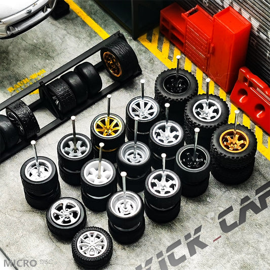 Model Car 1/64 Wheels (5 sets for 5 Cars) with Rubber Tires 1:64 Toy Car Diecast Miniature Parts Modified Accessories